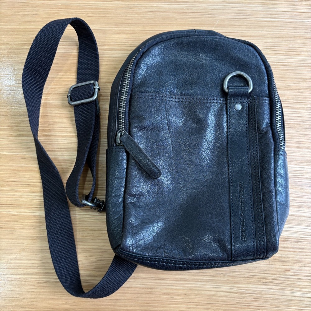 Spikes & Sparrow Washington Black Genuine Leather Crossbody Sling Bag Messenger